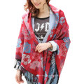 Quality assurance women fashion shawl warm jacquard acrylic flowers Winter pashmina scarf with tassel